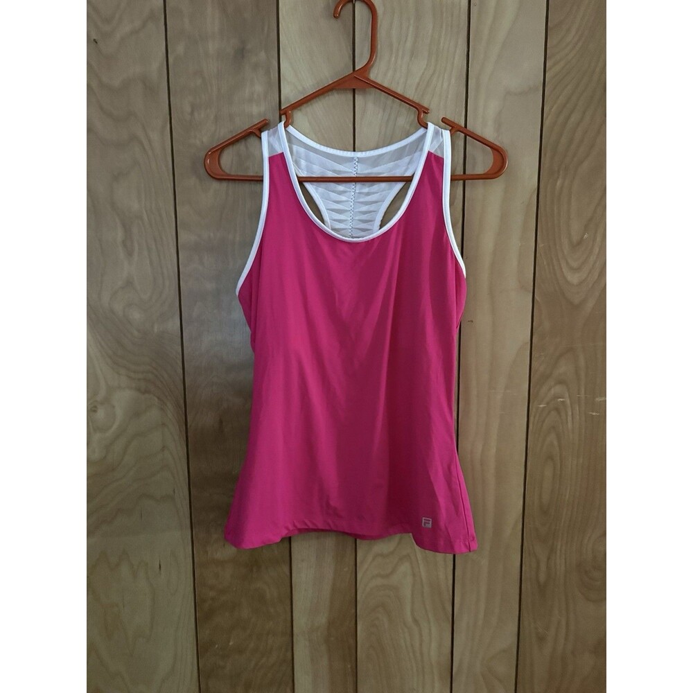 Fila‎ Women’s Hot Pink And White Athletic Tank Top With Built In Bra Size Small